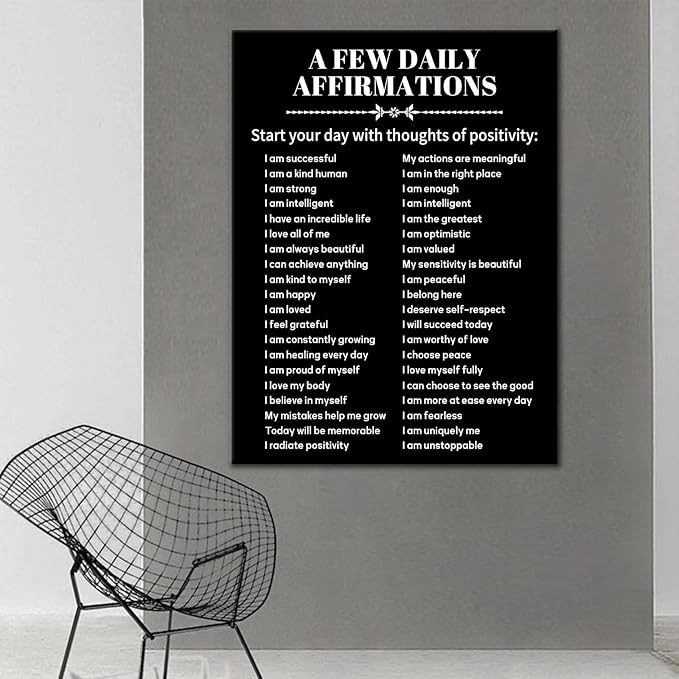 Inspirational Canvas Wall Art Motivational Poster Print Positive A Few Daily Affirmations Quotes Picture Painting Home Decor for Gym Office Living Room Workplace Stretched and Framed [30''Wx 40''H]