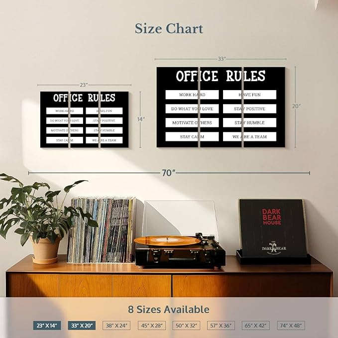 Elephant Stock - Office Rules Wall Art - Horizontal Multi Panel Canvas - 3 Piece Home Office Wall Decor - Digital Art Motivational Typography Multi Piece Wall Art - Black And White Decor by Cad Designs - 33" x 20"