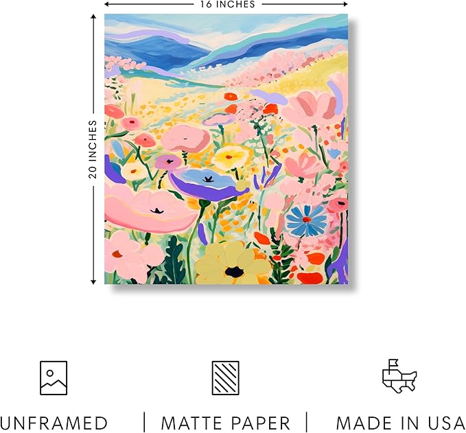 HAUS AND HUES Floral Art Wall Decor - Wildflowers Wall Art for Living Room, Floral Artwork for Bedroom Walls, Flower Painting for College Girls Dorm Room (Valley, Unframed, 16x20)