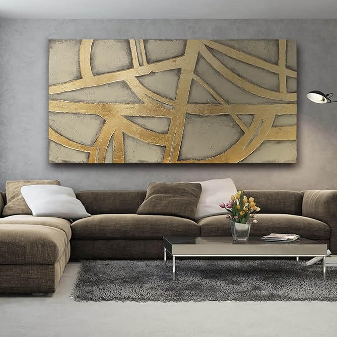 Gold Wall Decor for Living Room Abstract Canvas Wall Art Framed Prints Pictures Large Arts for Office Hotel 29"x58"