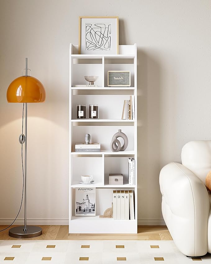 Bookshelf, Bookcase with Storage, 6-Tier Open Tall Bookshelves, Floor Display Shelves, for Living Room, Home Office, Bedroom, Modern Style, White BC11103X
