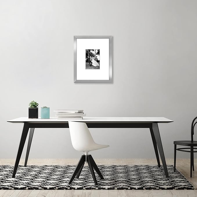 Americanflat 11x14 Picture Frame with Shatter-Resistant Glass - Use as 5x7 Frame with Mat or Display 11x14 Photo Without Mat - Signature Collection - Picture Frames for Wall Display - Silver