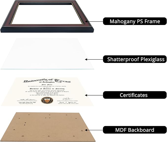 GraduationMall 8.5x11 Certificate Diploma Frame, Tempered Glass, Mahogany with Gold Beads