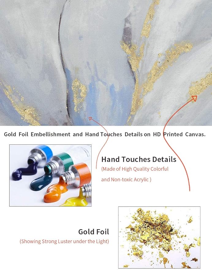 Goldfoilart Flower Canvas Wall Art Abstract Floral Picture with Gold Foil Embellishment Oil Painting Textured Print on Canvas Large for Bedroom Bathroom Living Room Home Decor 32" x 32"