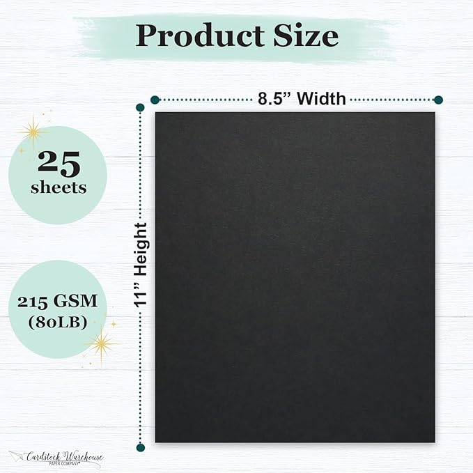 Cardstock Warehouse Foundations 100% Recycled Blacktop Cardstock Paper - 25 Sheets, 80 Lb./215 GSM Premium Black Card stock for Die-cutting, Laser, Inkjet Printing, and DIY Projects