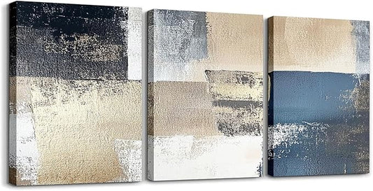 jejeloiu 12"x16"x3pcs Blue Abstract Oil Painting Office Decorations Artwork Posters Abstract Art 3 Piece Canvas Wall Art for Living Room Bedroom Modern Picture Wall Decor