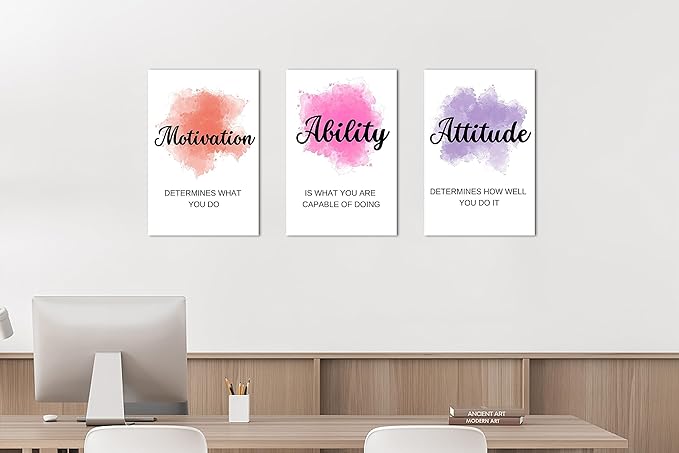 3 Piece Motivational Quotes Abstract Watercolor Canvas Print Pictures Wall Decor, Men Women Inspirational Framed Artwork Home Office Decor 12"x18" x 3 Pcs