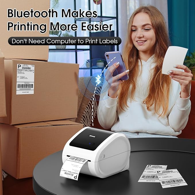 Bluetooth Shipping Label Printer 4x6 - D520BT Bluetooth Thermal Label Printer for Small Business， Shipping Packages, Compatible with USPS, Shopify, Amazon, Tiktok