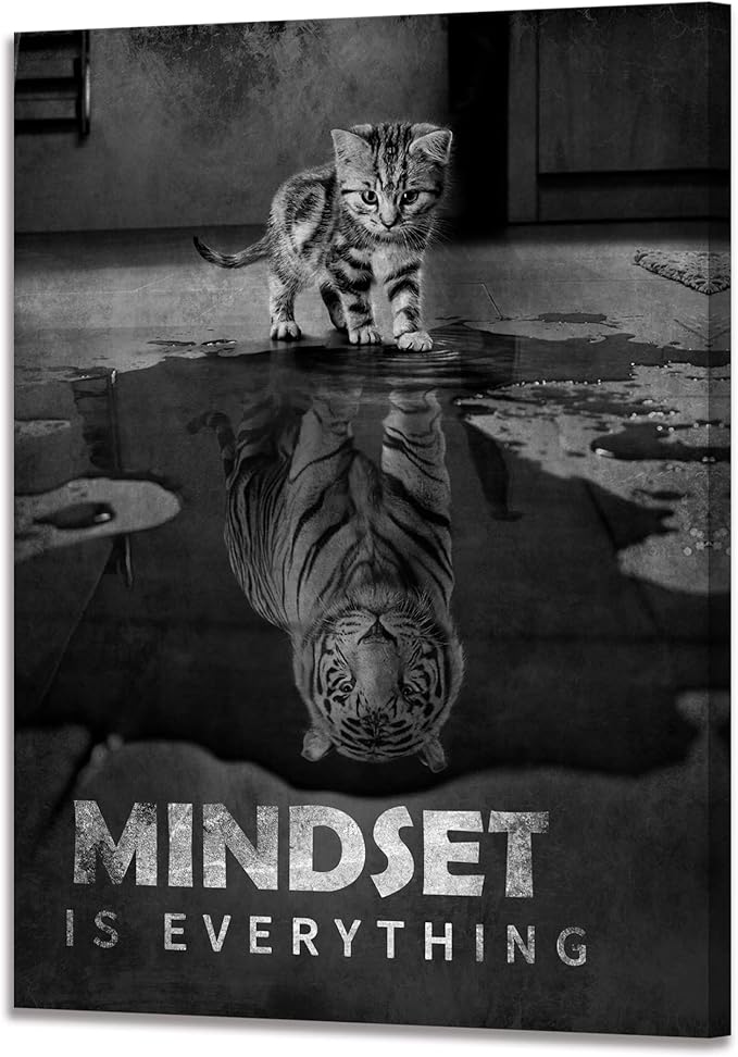 Inspirational Canvas Prints Cat Tiger Wall Art Mindset Pictures Motivational Quotes Animal Poster for Office Decor Framed Ready to Hang 12x16inches