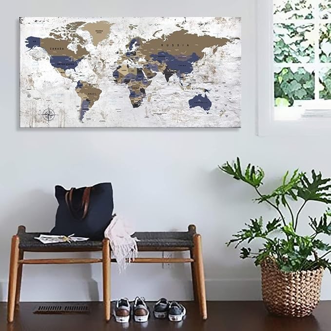 ZEYDRT Wall Art 36"x71"map of the World Painting Canvas Wall Art for Office Living Room world map Art Canvas Art Wall Decorations Prints for Background for Home Office Decoration