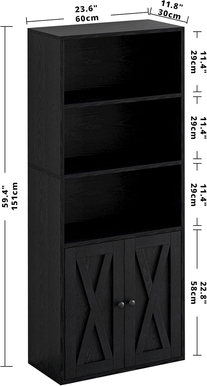 IRONCK Industrial Bookshelves and Bookcases with Doors 11.8 in Depth Floor Standing 5 Shelf Display Storage Shelves Tall Bookcase for Home, Office, Living Room