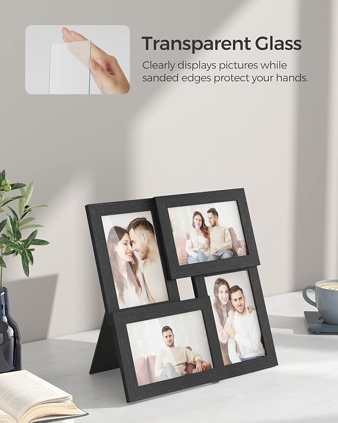 SONGMICS Collage Picture Frames, 4x6 for Wall Decor, Multi Family Photo for Gallery Decor, Hanging Display, Set of 4, Ink Black URPF25BK