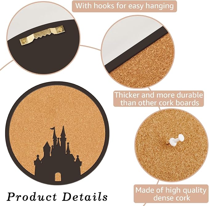 CRASPIRE Castle Pin Cork Board Round Framed Bulletin Display Badge 9.8x9.8 Wood Purple Decorative Corkboard Wall Mounted Memory Brooch Lapel Holder Storage for Home Room School Classroom Party