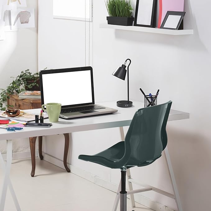 Simple Designs LD1073-BLK 16" Sleek Essentials Metal Looped Desk Task Lamp with Adjustable Shade and Dual USB Ports, for Office, Desk, Nightstand, Black