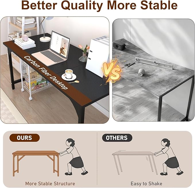 AZN Computer Desk, Office Desk 55'', Computer Desk for Work Study Writing Gaming, Office Desk w/ 24in Wide Desktop & Large Legroom, Home Office Desks w/Waterproof & Scratch-Resistant Surface