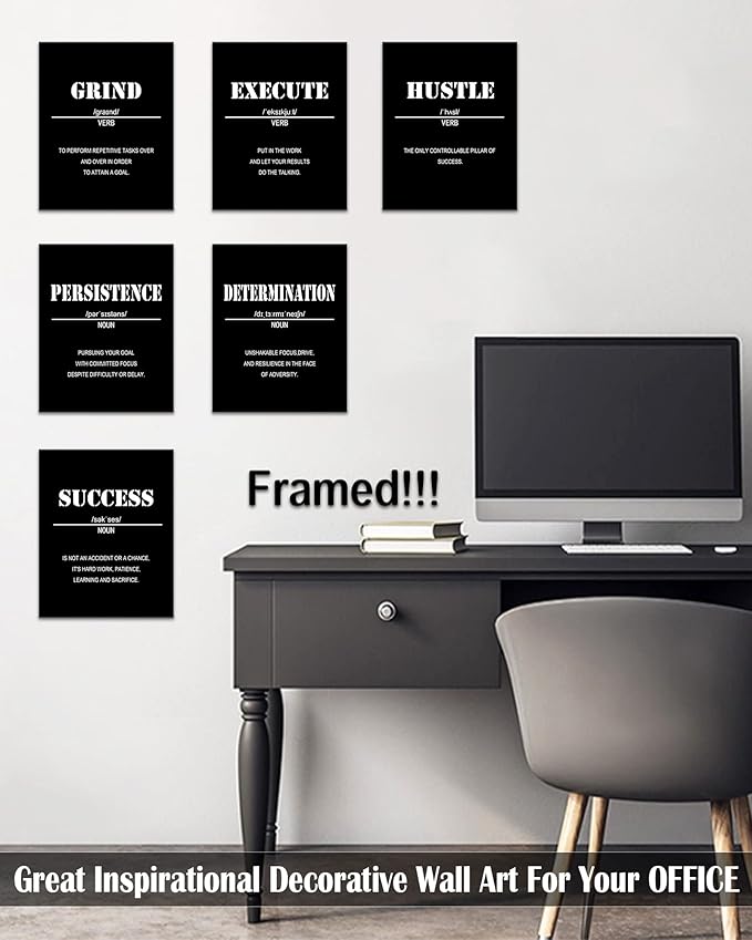 Drsoum Inspirational Office Wall Art - Motivational Quotes for Living Room - Encouraging Canvas Posters for Bedroom - Sayings for Wall Decor - 8” x10” x6 PCS (FRAMED)