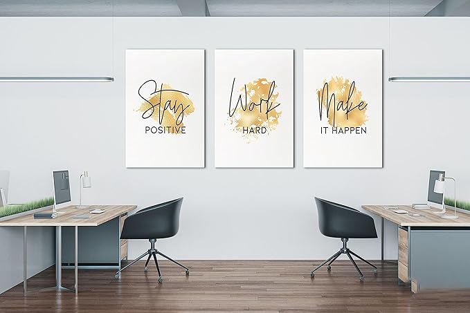 3-Piece Office Canvas Wall Art: Motivational Quotes, Framed Artwork - Home Office Decor, 24"x36" - 3 Pcs
