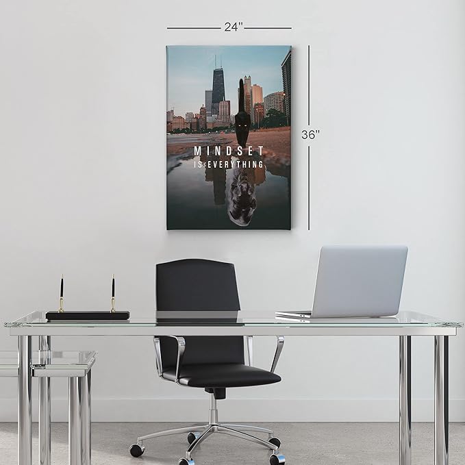 Smile Art Design Mindset is Everyting Black Cat and Panther Motivational Wall Art Canvas Print Inspirational Entrepreneur Quote Office Living Room Decor Gift Ready to Hang 22x15
