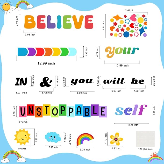 LioNergy Believe in Yourself Classroom Bulletin Board Decoration Set Motivational Cutouts Bulletin Board Wall Door Decor for Kindergarten Preschool Elementary Middle School