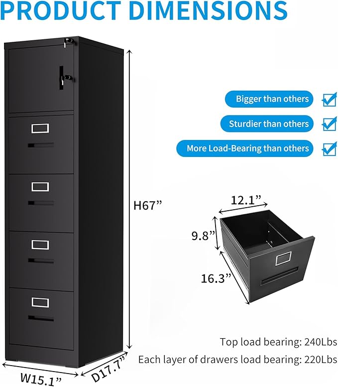 4 Drawer Filing Cabinet with Lock and Card Slot, Vertical Locking File Cabinet with Doors for Home Office, Small Metal File Cabinets for Legal Letter File Folders, Assembly Required