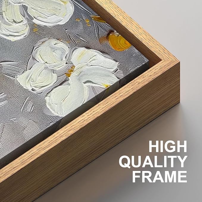 HPNIUB Large White Flower Framed Wall Art Modern White and Gold Floral Canvas Oil Painting Nature Botanical Wall Decor Abstract Aesthetic Artwork for Living Room Bedroom Decor -20"x40"