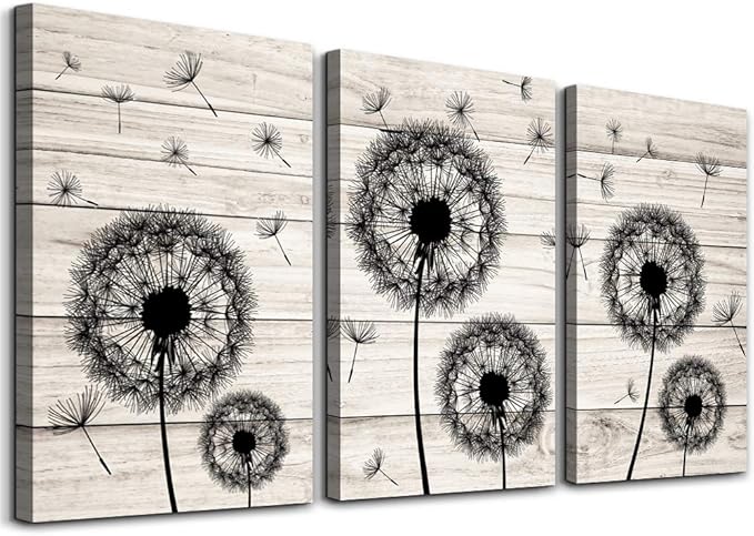 Wall Decor For Living Room Canvas Wall Art For Bedroom Fashion Wall Decorations For Kitchen Abstract Paintings Office Canvas Art Black Dandelion Flowers Hang Pictures Artwork Home Decoration 3 Pieces