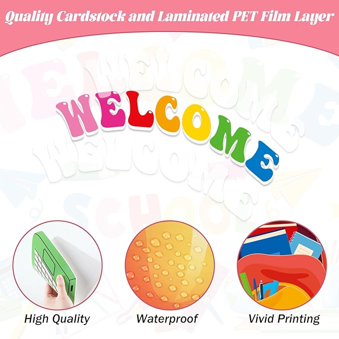 Welcome Back to School Bulletin Board Decorations First Day of School Theme Classroom Bulletin Board Border Set Pencil Notebook Schoolbag Paper Cutouts Preschool Chalkboard Wall Decor