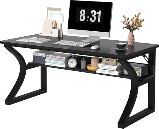 AZN Computer Desk, Computer Desk 47in, Office Desk w/Metal Frame & Storage, Office Desk for Study Writing Work Game, Home Office Desk Computer Desks w/Waterproof & Scratch-Resistant Surface, Black