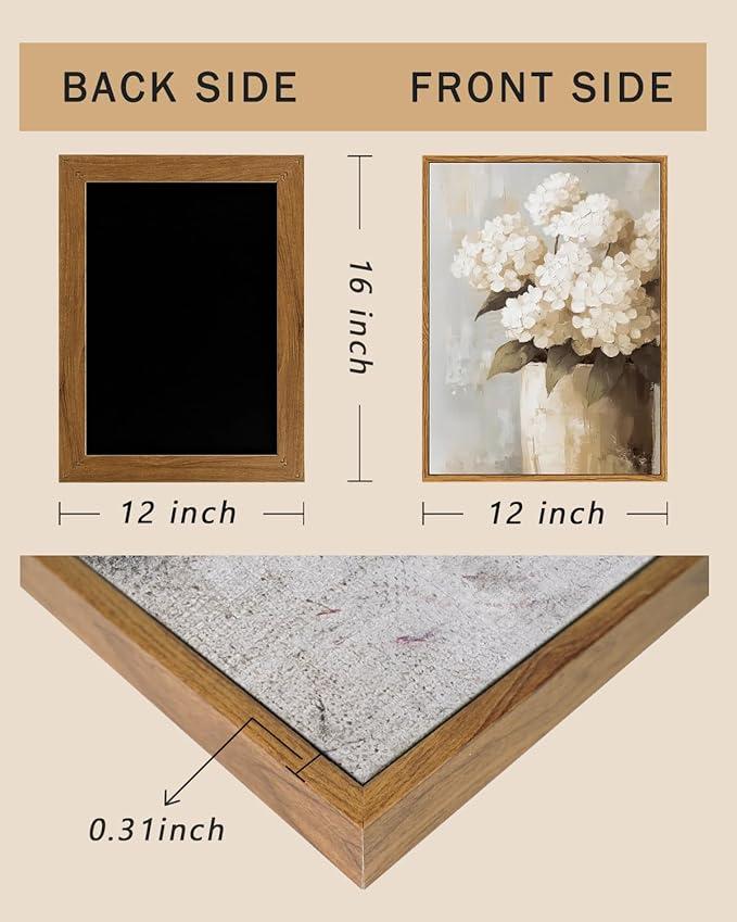 ARPEOTCY Vintage Framed Canvas Wall Art, Retro White Hydrangeas Wall Decor, Farmhouse Floral Painting Canvas Wall Art for Living Room, Bathroom, Bedroom Aesthetic(12 x 16 Inch)