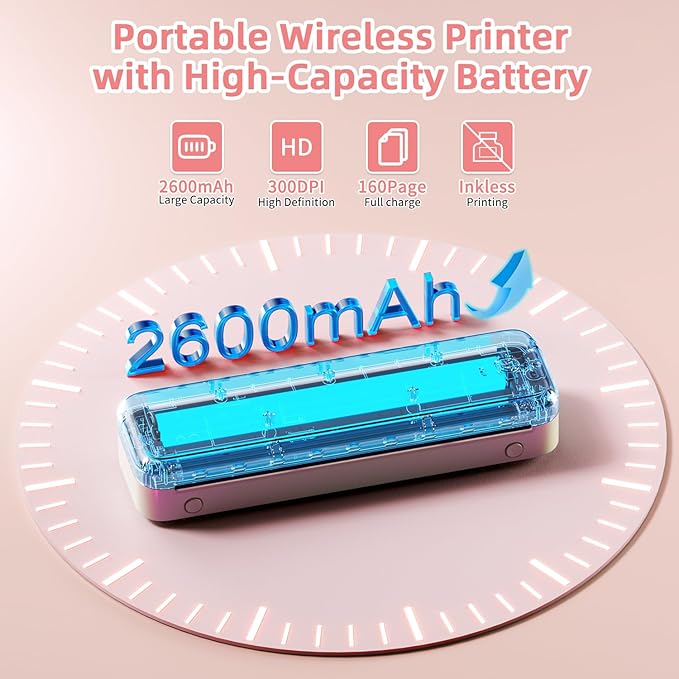 Phomemo M834 Portable Printer, Wireless Bluetooth Thermal Printer, Support 8.5" x 11" and A4 Szie Thermal Paper, Compatible with iOS, Android & PC, Mobile Printers for Travel, Office, School, Pink