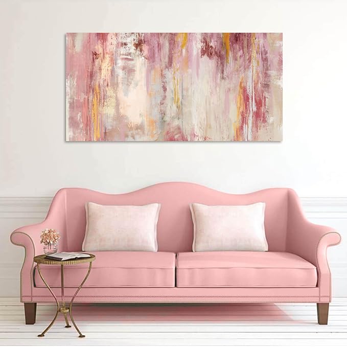 Kureful Canvas Wall Art Pink Wall Decor Abstract Paintings Room Decor for Teen Girls Wall Art Decor Living Room Aesthetic Wall Decorations for Bedroom 24x48 Inch