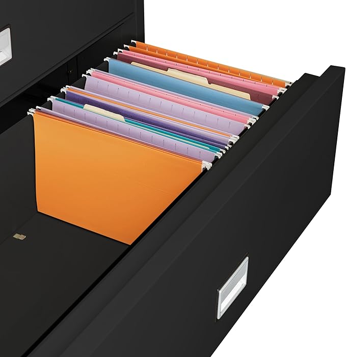 44 inch Wide 4-Drawer Lateral Fireproof File Cabinet – Legal and Letter Size Filing – Key Lock – Water Resistant – Fire Safe and Impact Rated – Black Finish – Model LAT4W44B