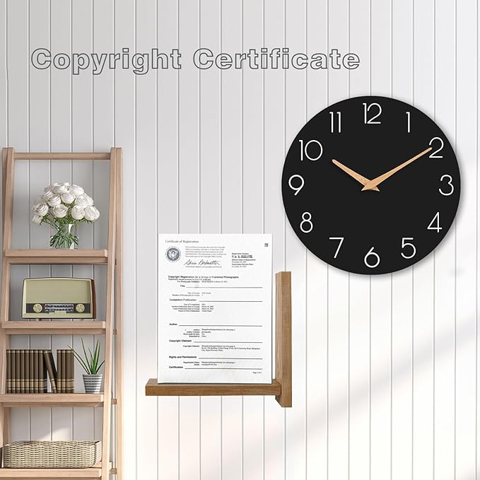 Wall Clock, Black Silent Non-Ticking, Decorative Battery Operated Wall Clocks for Bedroom, Kitchen, Home, Office, School, Hotel (8 Inch)