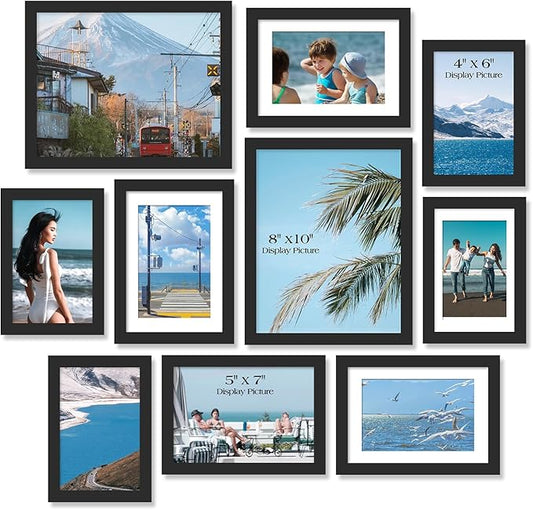 TWING Collage Picture Frames Wall Decor 10 Pack, Gallery Wall Black Picture Frame Set for Wall or Tabletop Display, Multi Sizes with Two 8x10, Four 5x7, and Four 4x6 Photo Frames
