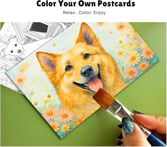 Artwink Watercolor Coloring Cards – Dog Theme, 15 Sheets (5x7 Inches, 300gsm), Works with Watercolor, Colored Pencils, or Markers, Great for Coloring Book Lovers & Watercolor Painting Practice