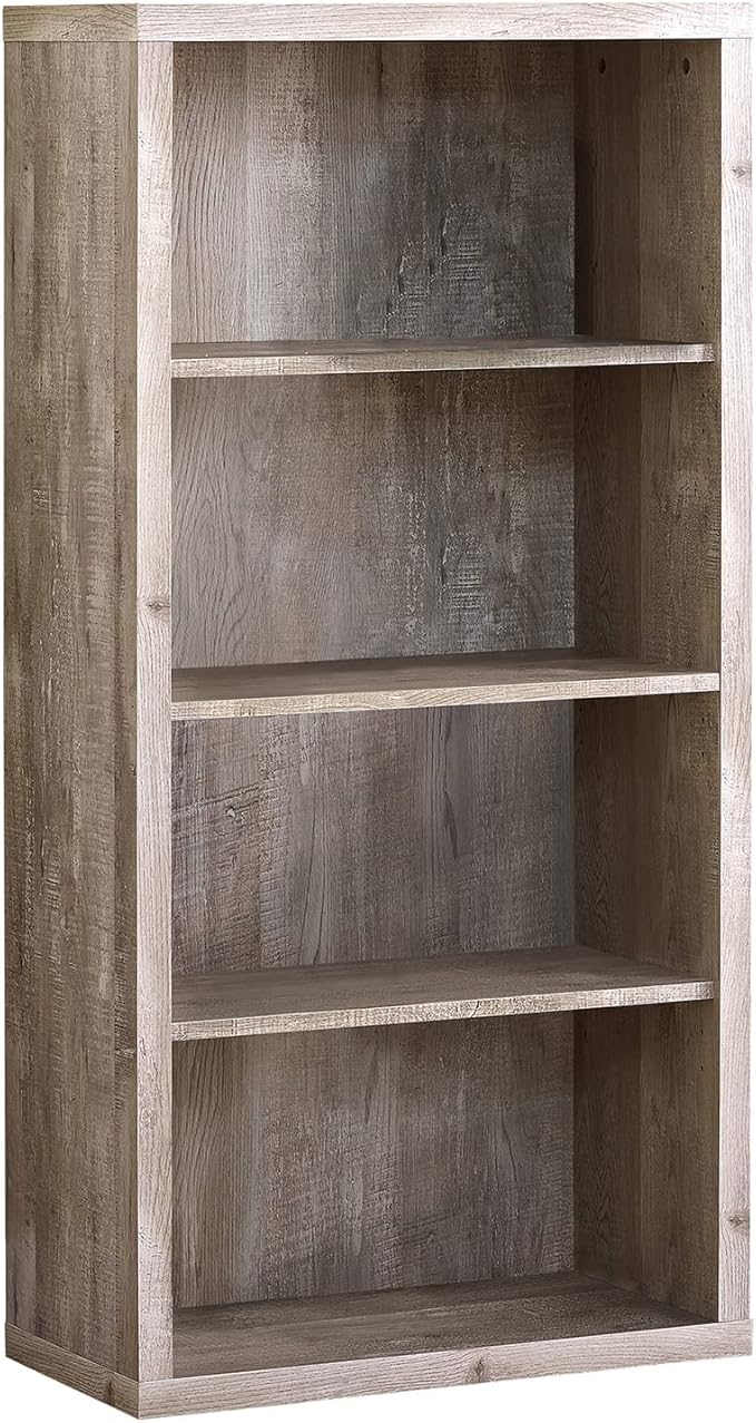 Monarch Specialties Bookcase - Sturdy Etagere with 3 Adjustable Book Shelves - 48”H (Taupe)