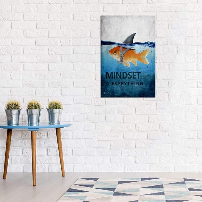 Yatsen Bridge Mindset is Everything Painting on Canvas Inspirational Wall Art Goldfish Motivational Posters Entrepreneur Office Wall Decor Quotes Artwork for Office Home Decor, 12''W x 16''H