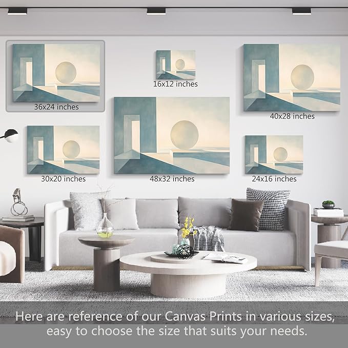 gaosoul Modern Canvas Wall Art Blue White Tranquility Geometric Abstract Oil Painting Minimalism Artwork Prints for Living Room Bedroom Office Decor Framed 36x24in