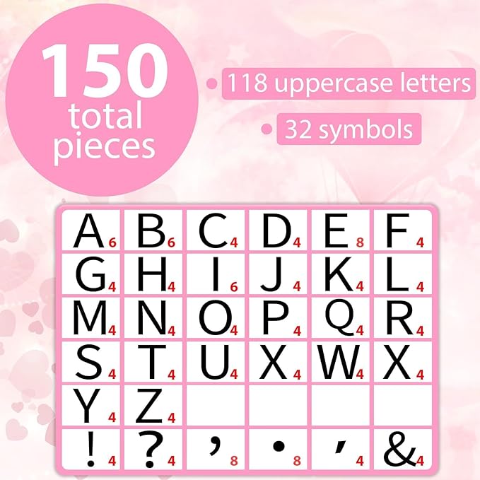 150 PCS Large 7" Font Valentines Bulletin Board Letters and Punctuation Cutouts Set, Valentine's Day Pink Red Letters Bulletin Board Decoration for School Classroom Alphabet Poster Wall Decor