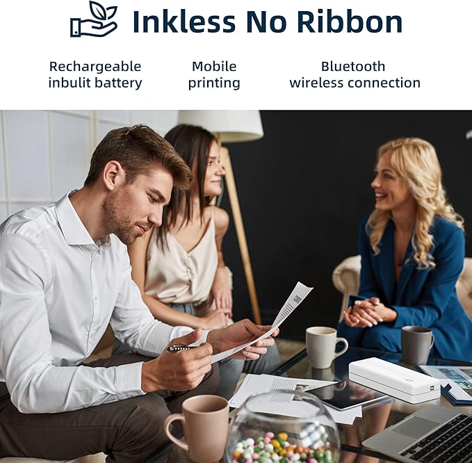 Inkless Wireless Printer for Home Offices & Travel, Supports 8" & 4" Thermal Paper Roll, Perfect for iOS Android & Laptops, Compact Printer for Bussiness Trips, No Ink Needed