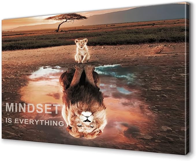 BWSPACE Mindset Is Everything Wall Art Lion Motivational Canvas Wall Art Posters Prints 1 Pieces Inspirational Quote Painting for Office Bedroom Decor (30" W x 40" H)