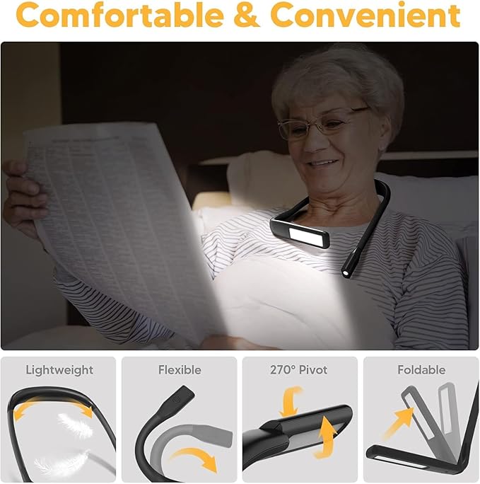 Neck Reading Light Book Lovers Gifts,Mothers Day Gifts for Wife Grandma Nana Rechargeable Book Light for Reading at Night in Bed Reading Accessories, Sewing Crochet Accessories Knitting Gifts for Mom