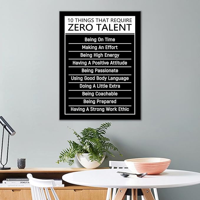 DINGFUN Inspirational Posters for Classroom 10 Things That Require Zero Talent Quote Canvas Wall Art Framed Growth Mindset Decor for School Teacher Office Student Guidance, 24x18 Inch