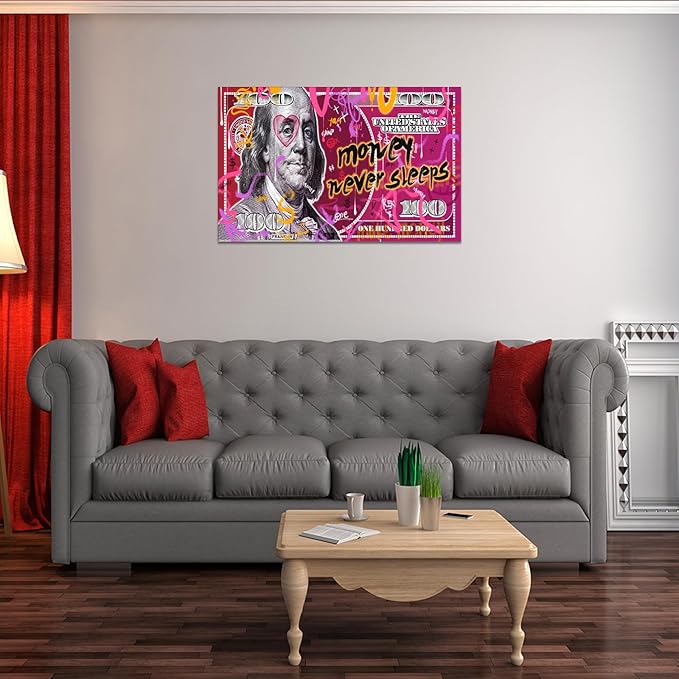 100 Dollars Bill Money Poster, Colorful Abstract Money Wall Art Canvas Prints Inspiring Office Wall Decor Modern Pop Art Entrepreneur Motivational Cash Poster Home Decor, Ready to hang 28"W X 44"H