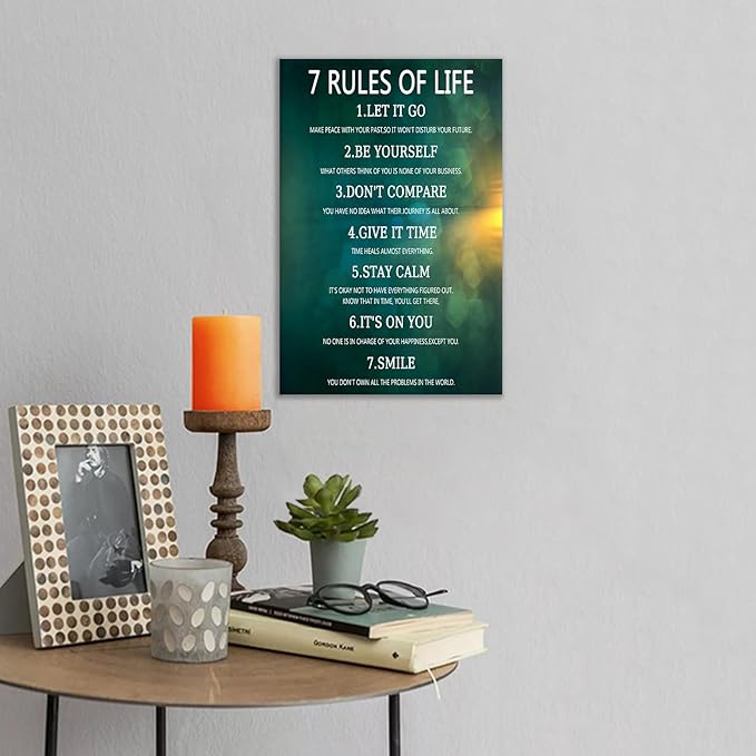 7 Rules of Life Inspirational Canvas Wall Art Motivational Entrepreneur Quotes Poster Print Picture Painting Artwork for Modern Home Study Room Bedroom Wall Decoration Ready to Hang [12''Wx 18''H]