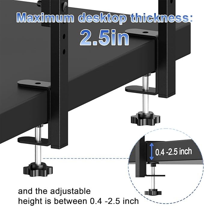 Spacrea clamp on Desk Shelf, 2 Tier Office Desk Shelves Organizer, Wood Desktop Supplies Storage Rack, Desk Organizers and Accessories (Black)