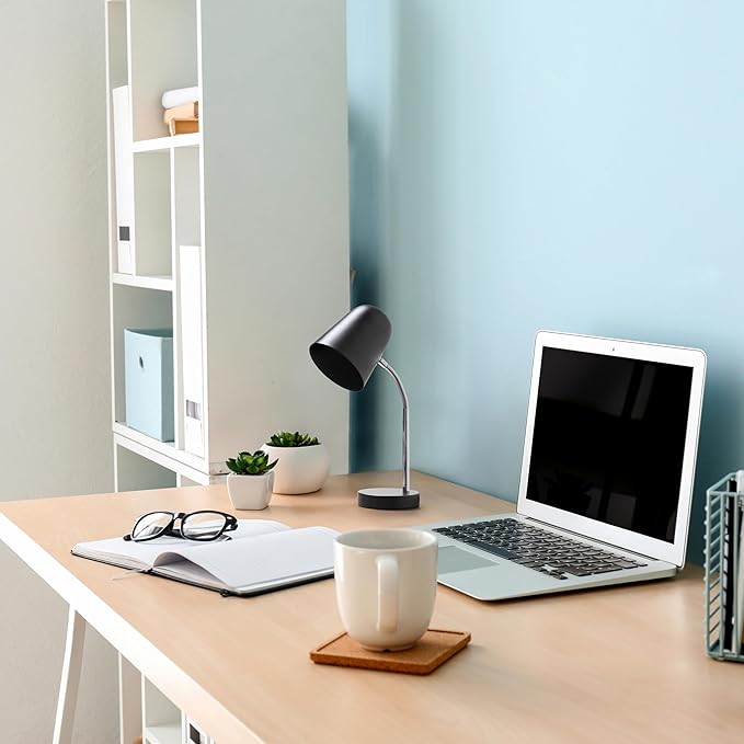 Simple Designs LD1075-BLK 15.28" Sleek Essentials Minimalist Metal Desk Task Lamp, for Office, Desk, Nightstand, Dorm, Black