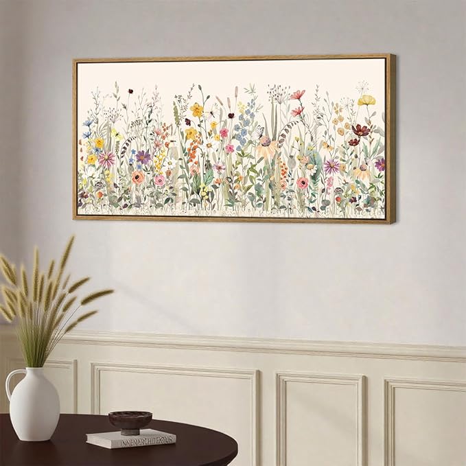 Floral Wall Art Boho Flowers Artwork Colorful Wildflower Wall Paintings Flower Wall Decor Framed Floral Artwork for Living Room Bedroom Farmhouse 40x20 Inches Set of 3