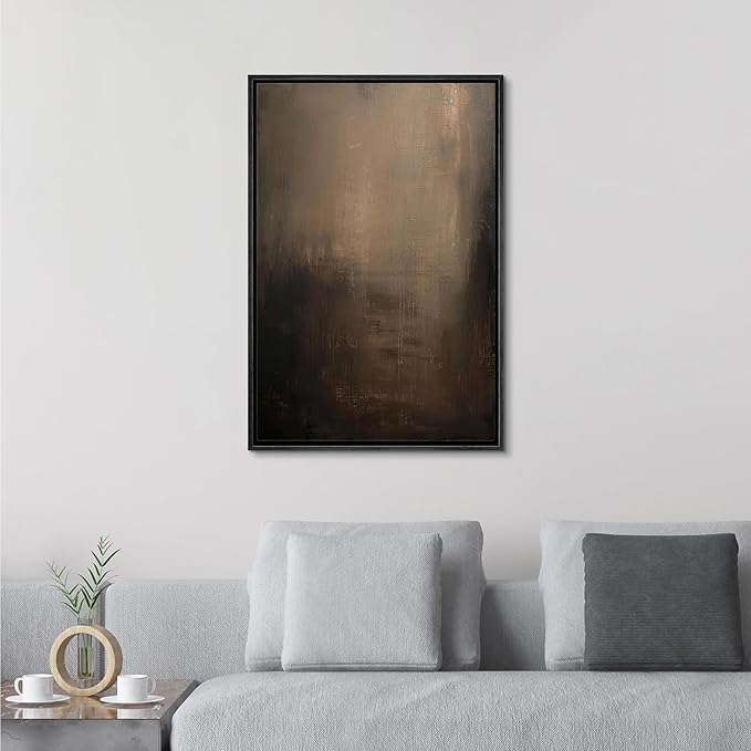 SIGNFORD Framed Canvas Print Wall Art Abstract Textured Dark Shades Illustrations Modern Art Decorative Bohemian Relax/Calm for Living Room, Bedroom, Office - 16"x24" Black