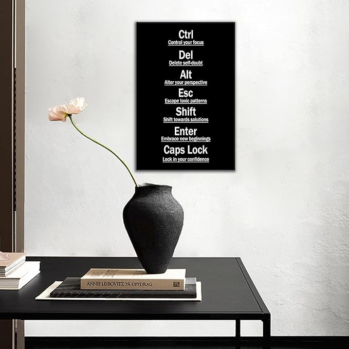 Ctrl Alt Del Motivational Canvas Wall Decor Inspirational Wall Art Poster for Office Confidence Quote Pictures Painting for Modern Home Study Room Bedroom Wall Decoration Ready to Hang [12''Wx 18''H]